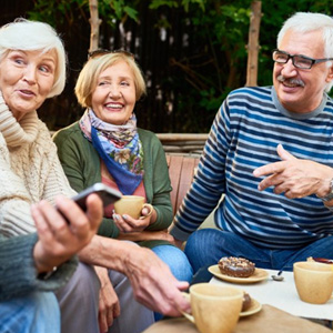 Group of friends chatting over brunch