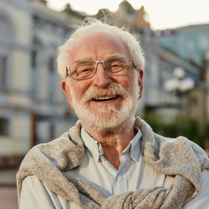 Man smiling while out on the town